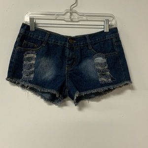 X lace, distressed, fray short NWT